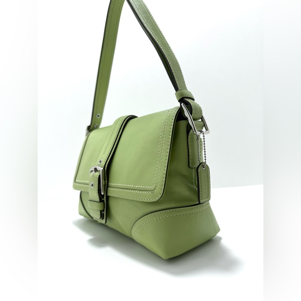 Vintage Coach Buckle Flap Shoulder Bag Soho Pistachio Green Leather F1196 - Picture 8 of 14